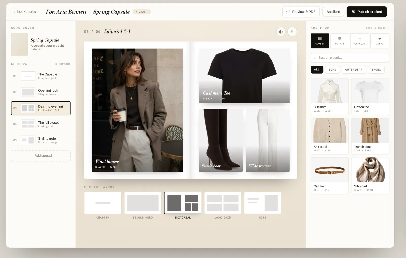 The Stylement lookbook editor